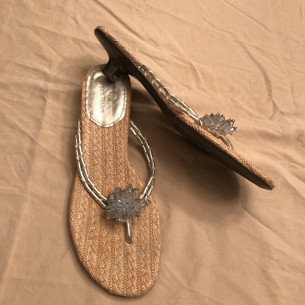 Beaded Cole Haan sandals with jute footbed, 9M.